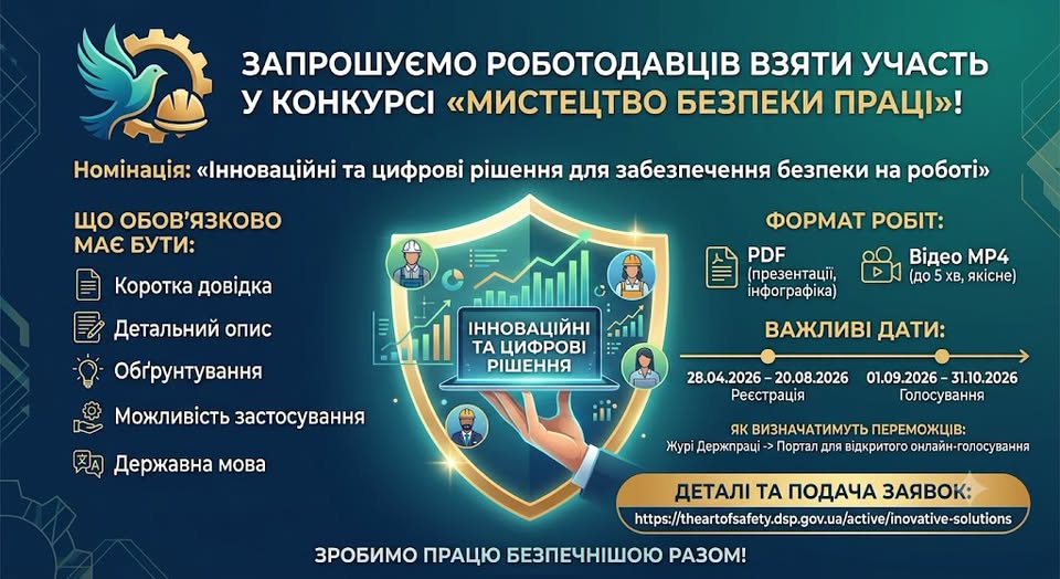 1 Банер Інформаційний матеріал ПМУ Запрошуємо роботодавців взяти участь у конкурсі Мистецтво безпеки праці
