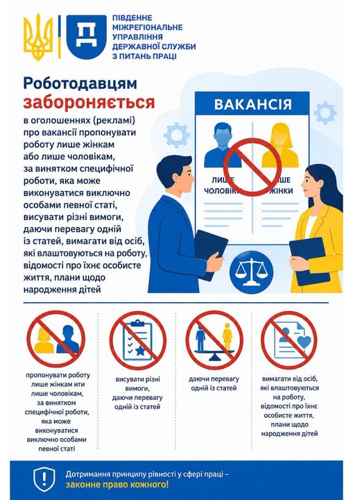 4 Банер Інформаційний матеріал ПМУ Роботодавцям забороняється в оголощеннях про вакансії жінкам або лише чоловікам